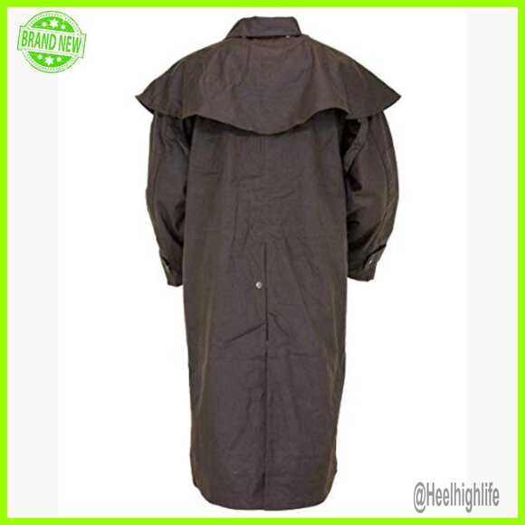 Waterproof Oilskin Duster Coat Full Length Rain Slicker Adjustable Waist - Picture 4 of 7